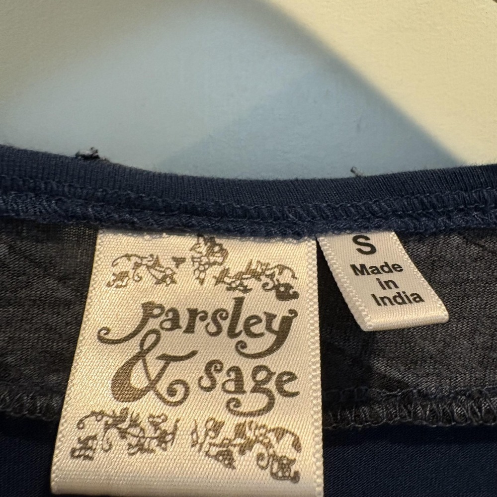 Parsley & Sage Dress Womens Small Blue Artsy Embroidered Boho Patchwork - Picture 3 of 13